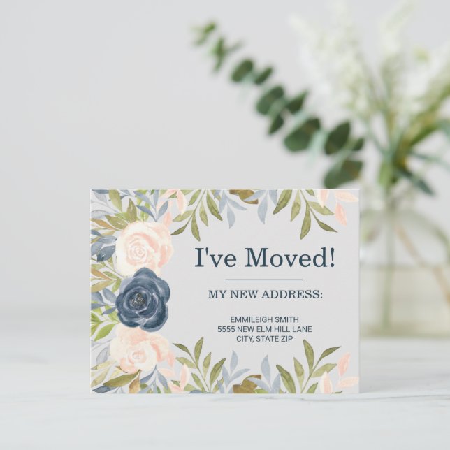 Indigo Blue Blush Pink Change Address  Postcard (Standing Front)