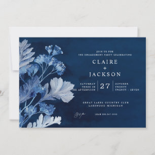 Indigo Blue Botanical Engagement Party Invitation