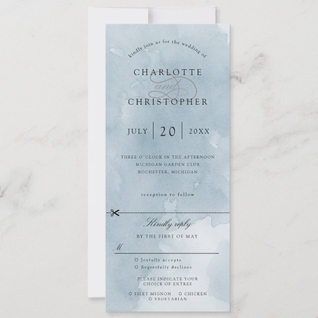 Indigo blue calligraphy wedding invitation w rsvp (Front)