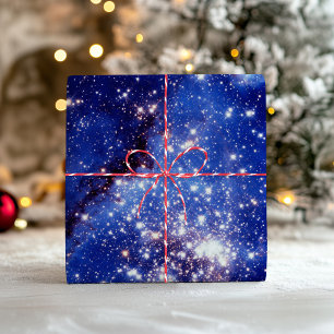 Indigo Blue Celestial Stars Vintage Photo Overlay Wrapping Paper Sheets