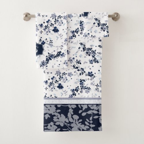 Indigo Blue Clematis Floral design personalized Bath Towel Set