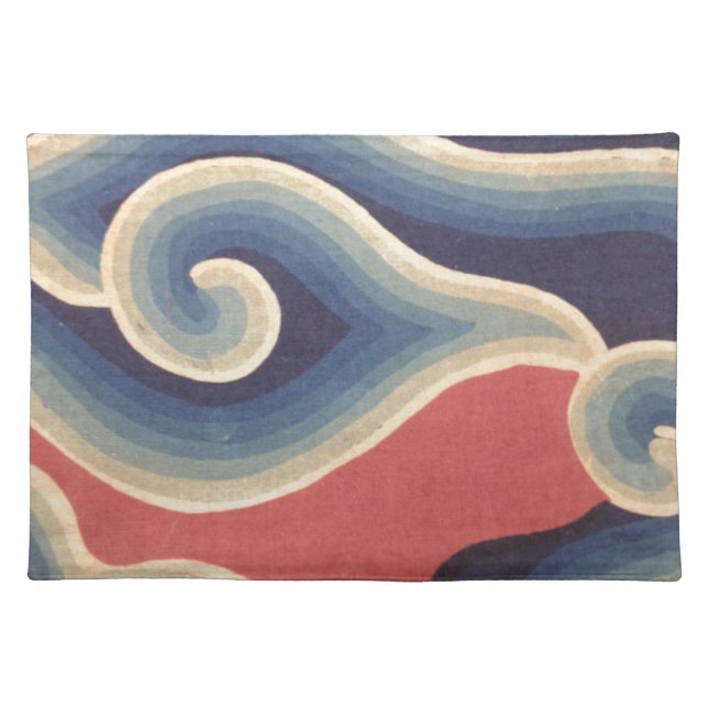 Indigo Blue Coral Japanese Wave Placemat (Front)