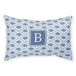 Indigo Blue Diamond Pattern Monogram Pet Bed