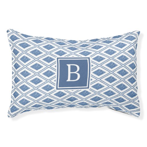 Indigo Blue Diamond Pattern Monogram Pet Bed