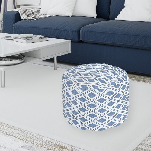 Indigo Blue Diamond Pattern Pouf