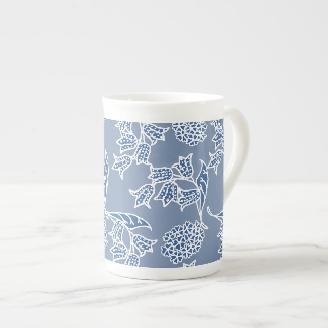 Indigo Blue Ethnic Floral Print Bone China Mug (Front Right)