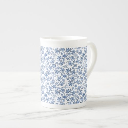 Indigo Blue Ethnic Floral Print Bone China Mug