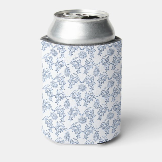 Indigo Blue Ethnic Floral Print Can Cooler (Can Back)