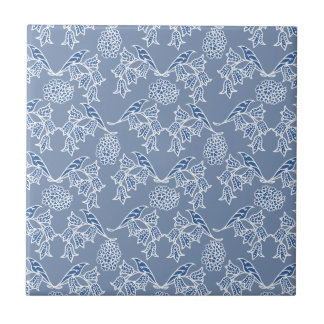 Indigo Blue Ethnic Floral Print Ceramic Tile
