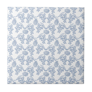 Indigo Blue Ethnic Floral Print Ceramic Tile