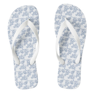 Indigo Blue Ethnic Floral Print Flip Flops