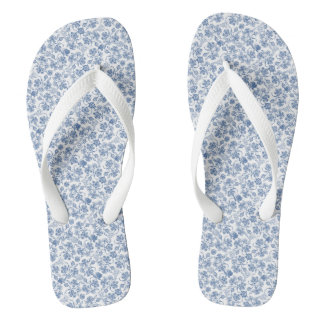Indigo Blue Ethnic Floral Print Flip Flops