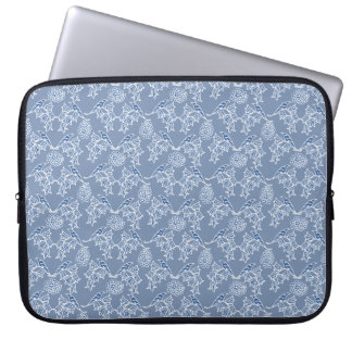 Indigo Blue Ethnic Floral Print Laptop Sleeve