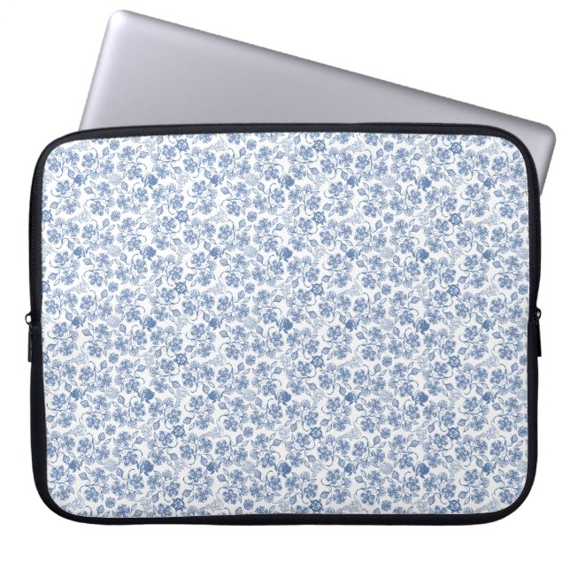 Indigo Blue Ethnic Floral Print Laptop Sleeve (Front)