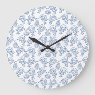 Indigo Blue Ethnic Floral Print Round Wall Clock
