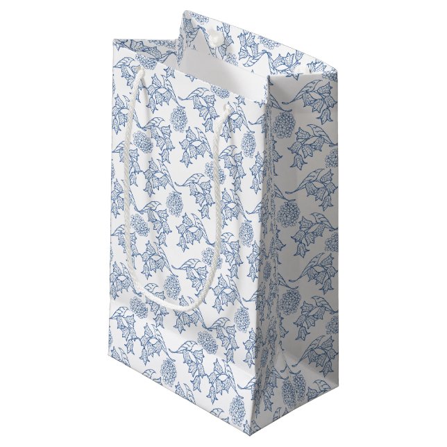 Indigo Blue Ethnic Floral Print Small Gift Bag (Front Angled)