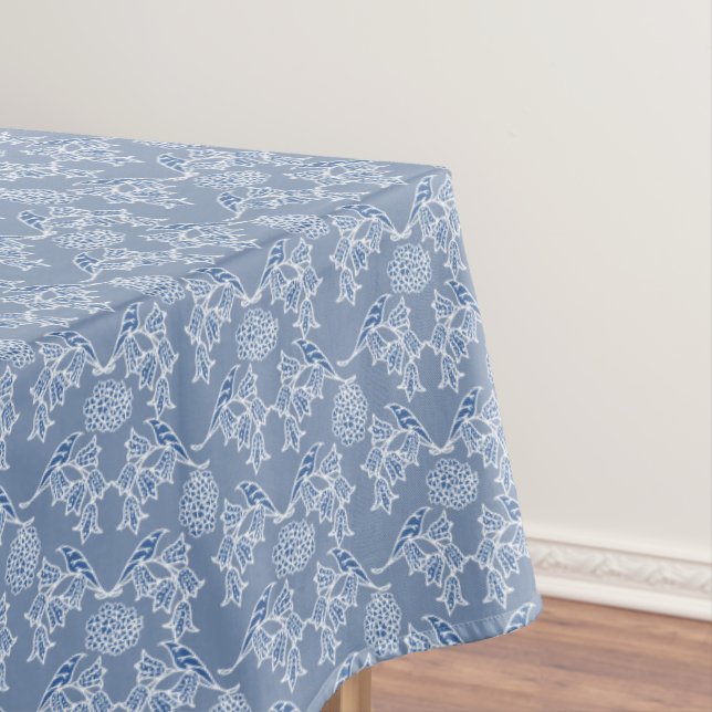 Indigo Blue Ethnic Floral Print Tablecloth (In Situ)
