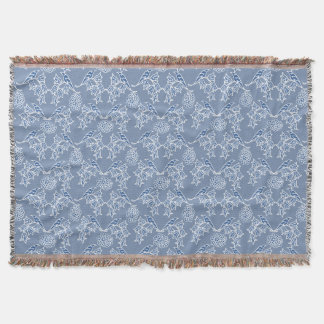 Indigo Blue Ethnic Floral Print Throw Blanket