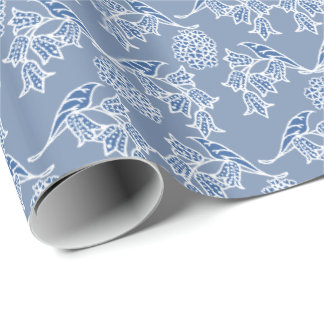 Indigo Blue Ethnic Floral Print Wrapping Paper