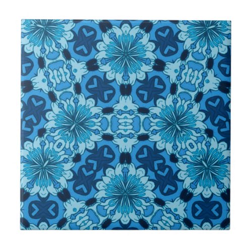 Indigo Blue Floral Chinese Pattern Ceramic Tile