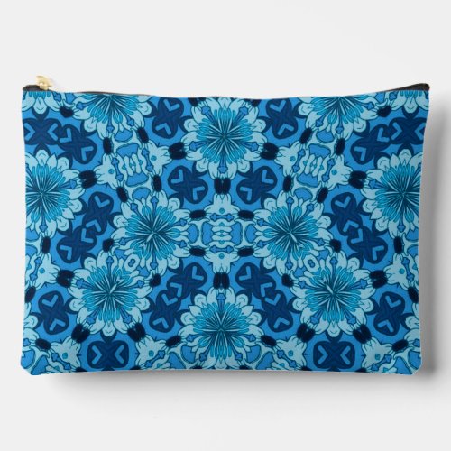 Indigo Blue Floral Chinese Tile Pattern Accessory Pouch