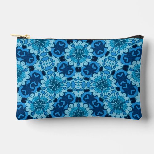 Indigo Blue Floral Chinese Tile Pattern Accessory Pouch