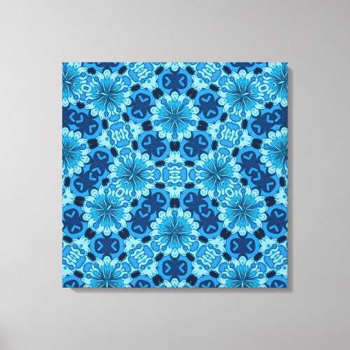 Indigo Blue Floral Chinese Tile Pattern Canvas Print