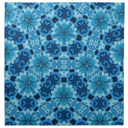 Indigo Blue Floral Chinese Tile Pattern Cloth Napkin