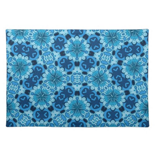 Indigo Blue Floral Chinese Tile Pattern Cloth Placemat