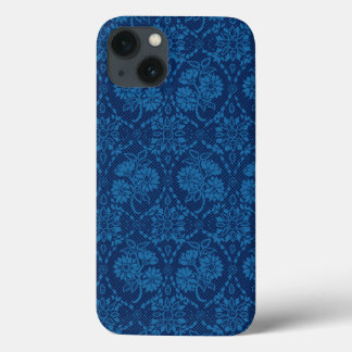 Indigo Blue Floral Faux Lace Pattern iPhone 13 Case