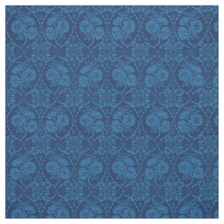 Indigo Blue Floral Faux Lace Pattern Fabric