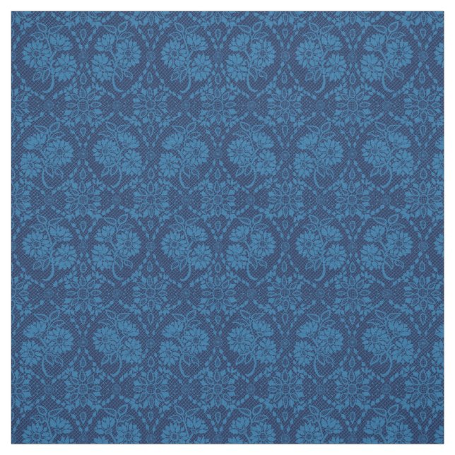 Indigo Blue Floral Faux Lace Pattern Fabric (Swatch)