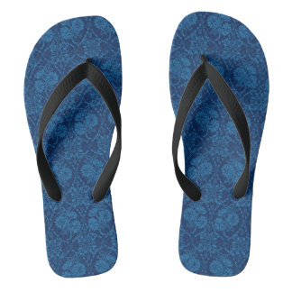 Indigo Blue Floral Faux Lace Pattern Flip Flops