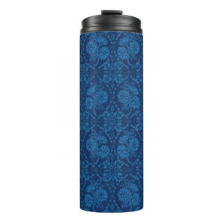 Indigo Blue Floral Faux Lace Pattern Thermal Tumbler