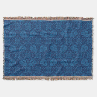 Indigo Blue Floral Faux Lace Pattern Throw Blanket