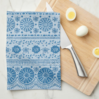 Indigo Blue Floral Faux Lace Pattern to Customize Towel