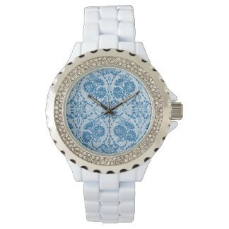 Indigo Blue Floral Faux Lace Pattern to Customize Watch