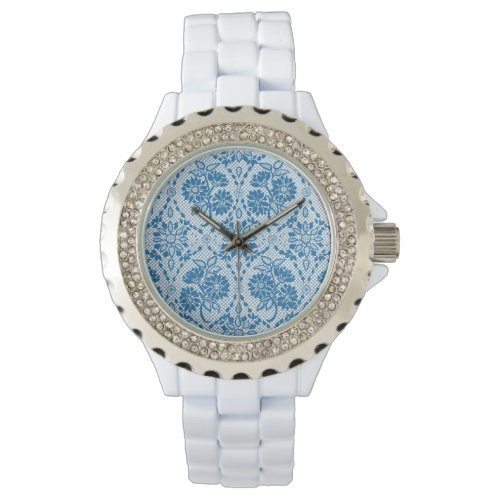 Indigo Blue Floral Faux Lace Pattern to Customize Watch