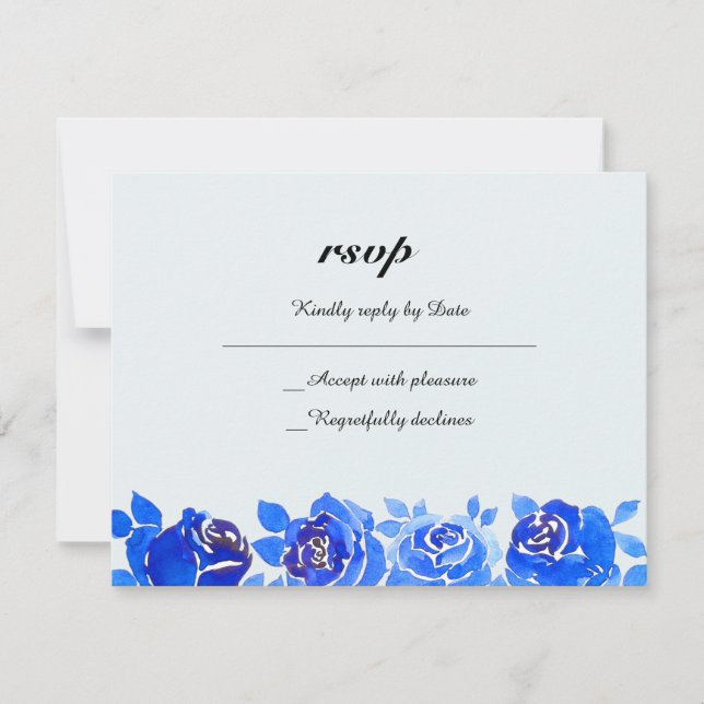 Indigo Blue Floral RSVP Invitation Card (Front)