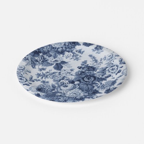 Indigo Blue Floral Toile No3 Paper Plates