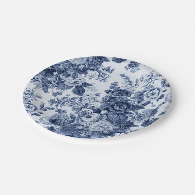 Indigo Blue Floral Toile No.3 Paper Plates (Angled)
