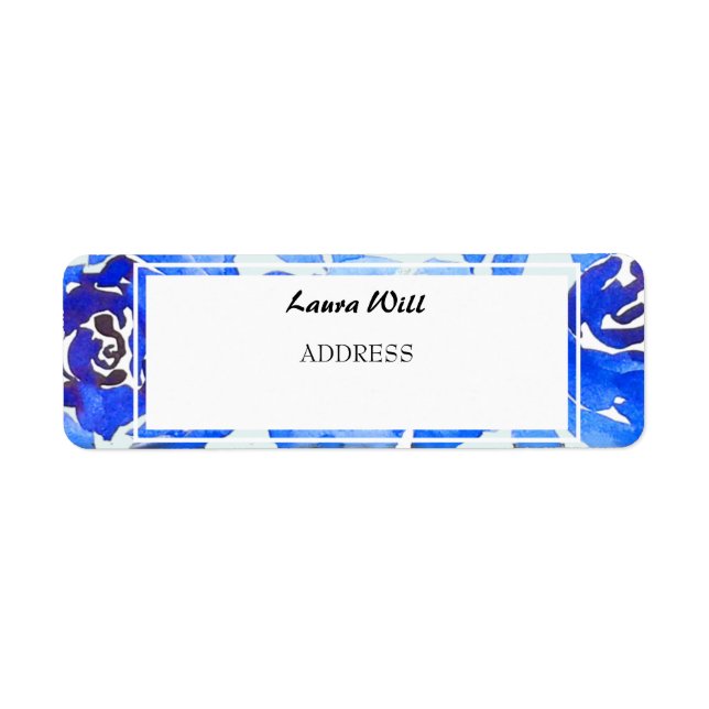 Indigo Blue Floral Wedding Return Address Labels (Front)