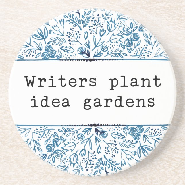 Indigo Blue Floral | Writers Plant Idea Gardens Drink Coaster (Front)