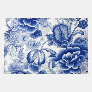 Indigo Blue Flowers Doormat