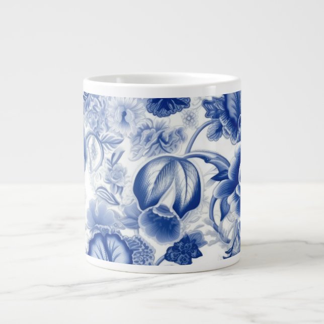 Indigo Blue Flowers Giant Coffee Mug (Front)