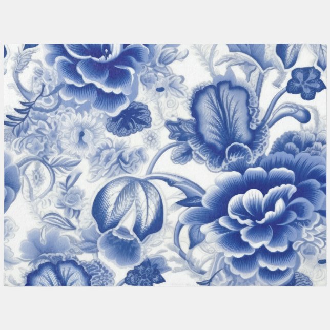 Indigo Blue Flowers Outdoor Rug (Front)