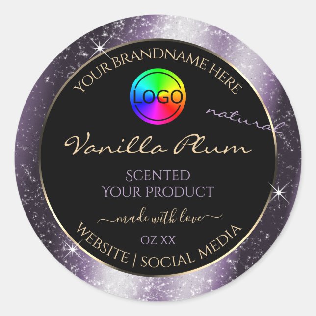 Indigo Blue Glitter Frame Product Label with Logo (Front)