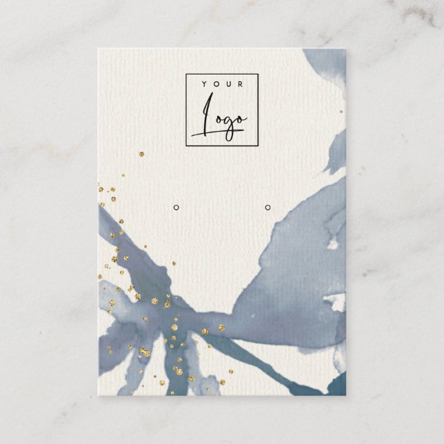 Indigo Blue Gold Abstract Earring Logo Display Business Card (Front)