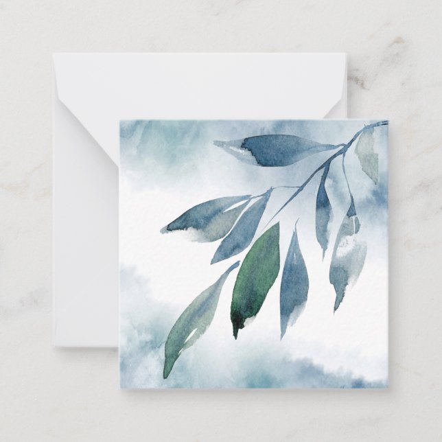 Indigo Blue Green Abstract Leaves Note Card (Front)