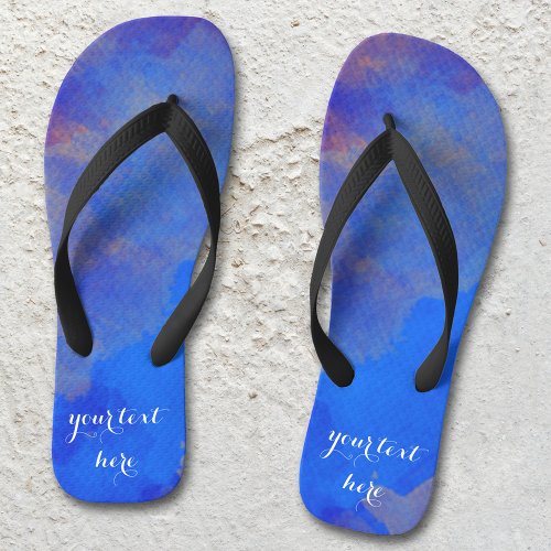 Indigo Blue Lavender Abstract Watercolor Flip Flops